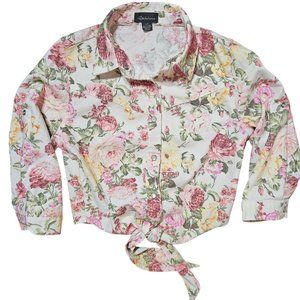 Floral Button-up Tie Waist Cowboy Shirt, Size Small